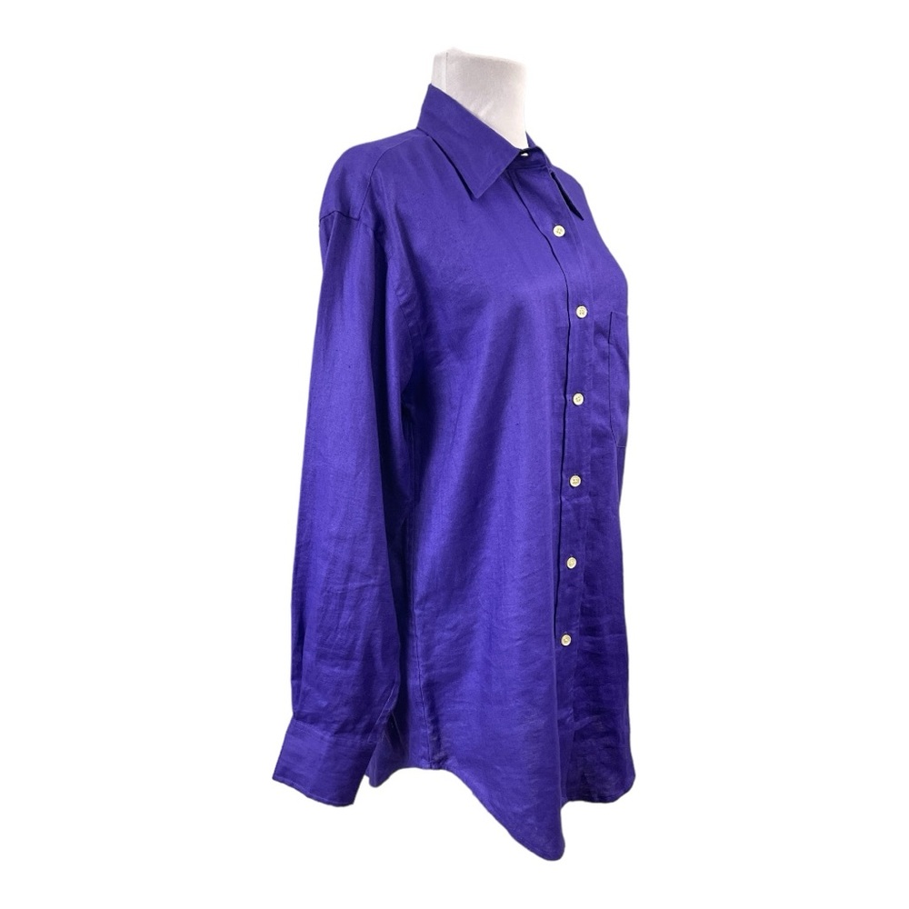 Ralph Lauren NEW Women's Button Down Blouse Size 6 Purple 100% Linen Long Sleeve - Picture 2 of 5